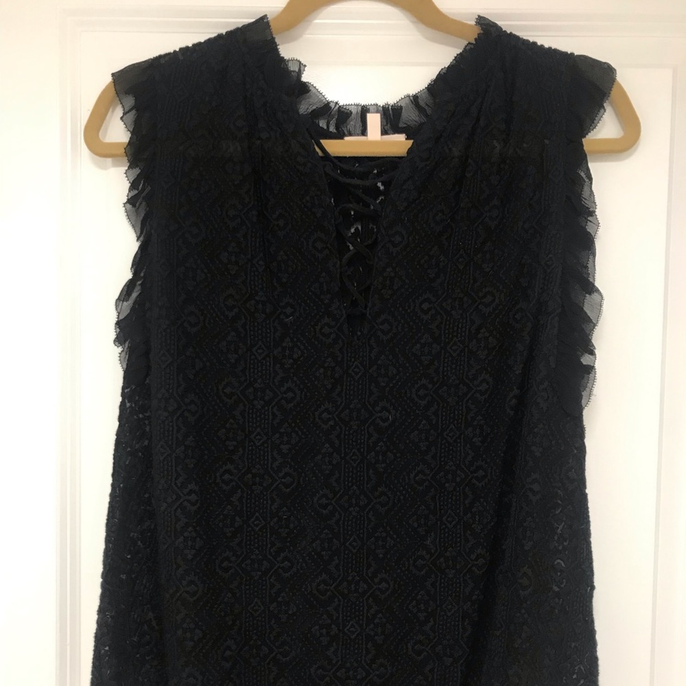 Rebecca Taylor semi sheer Lacey black top.